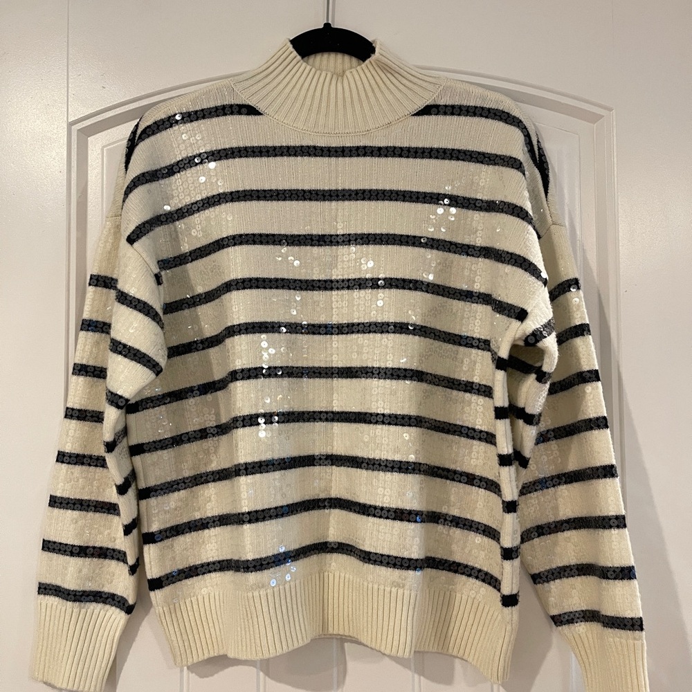 Striped Sequin Sweater - Cream and Black